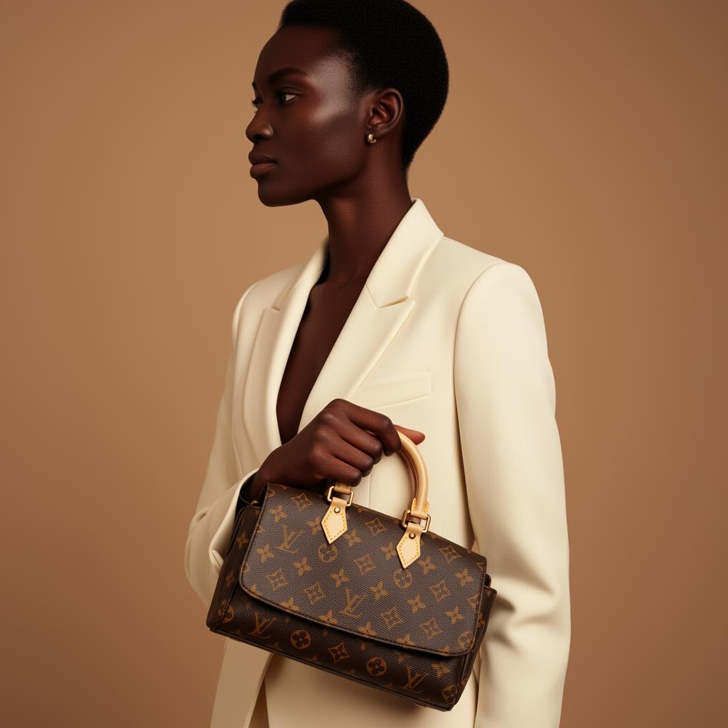 Woman holding monogram handbag