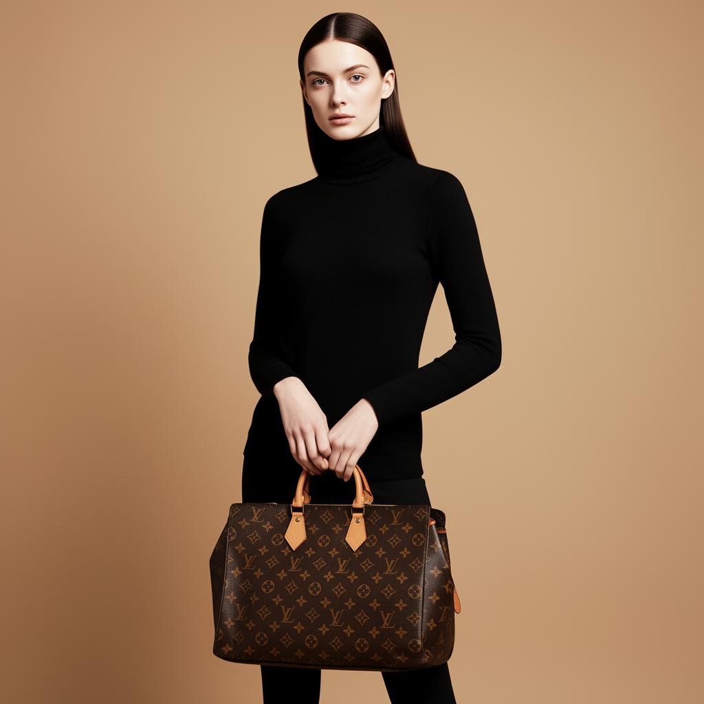 Model with monogram tote
