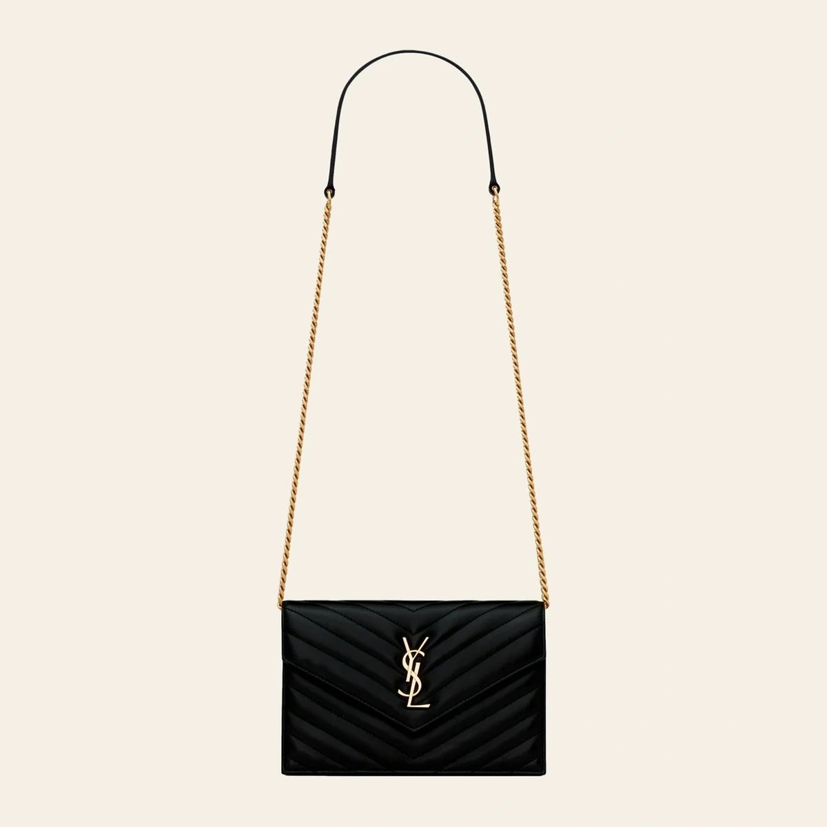 Saint Laurent Cassandre Envelope Chain Crossbody — Black